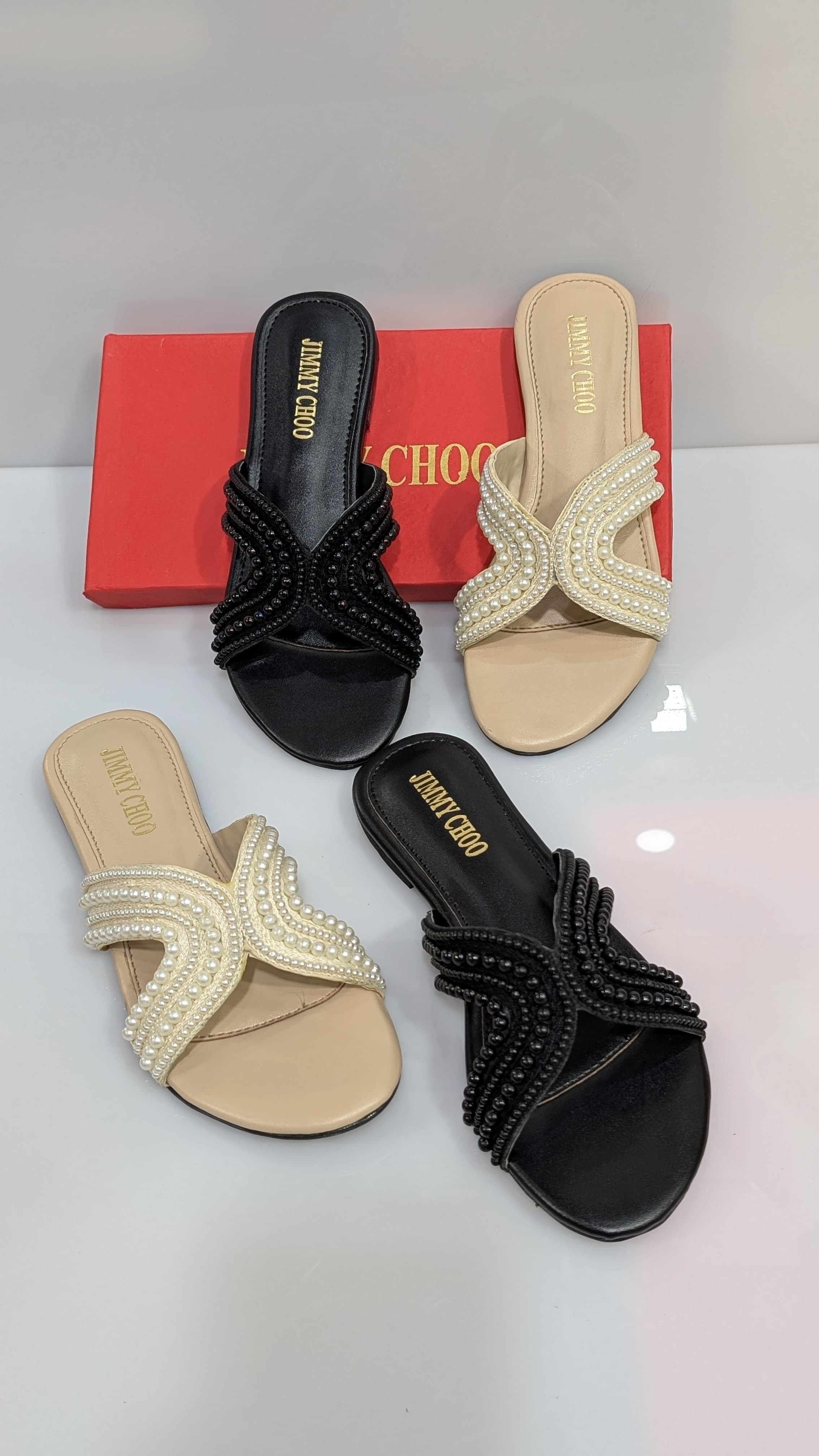 Jimmy Choo -black pearl embellished flat